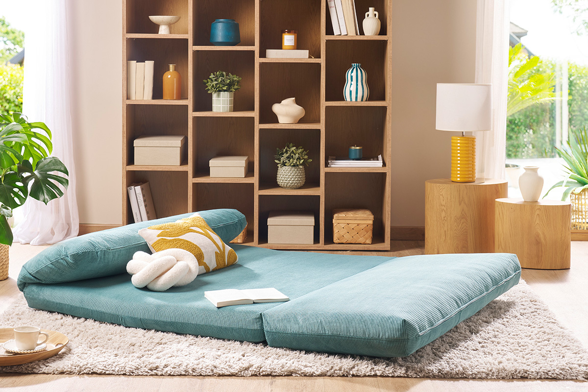 Chauffeuse convertible 2 places en tissu velours ctel vert cladon SPENCER