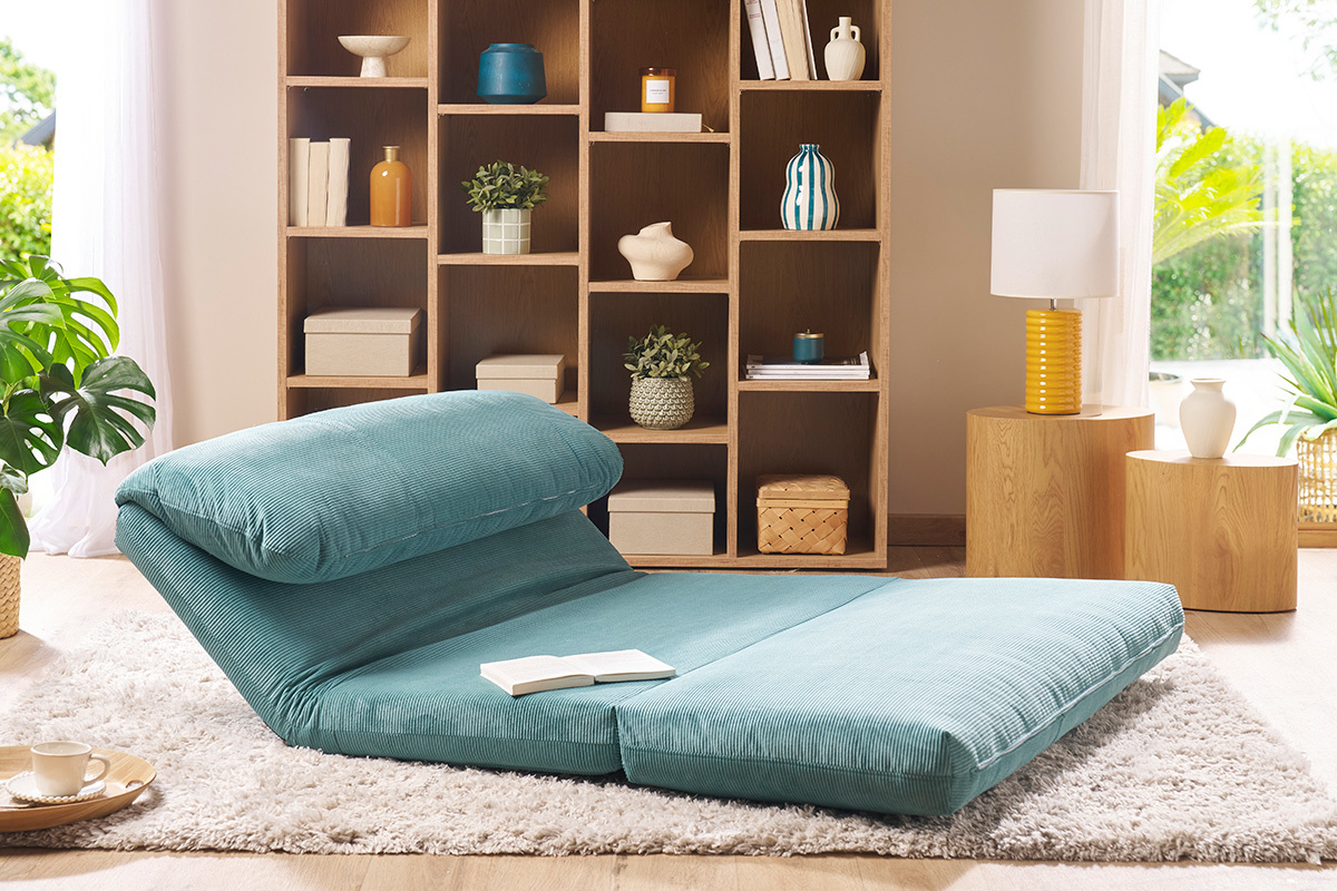 Chauffeuse convertible 2 places en tissu velours ctel vert cladon SPENCER