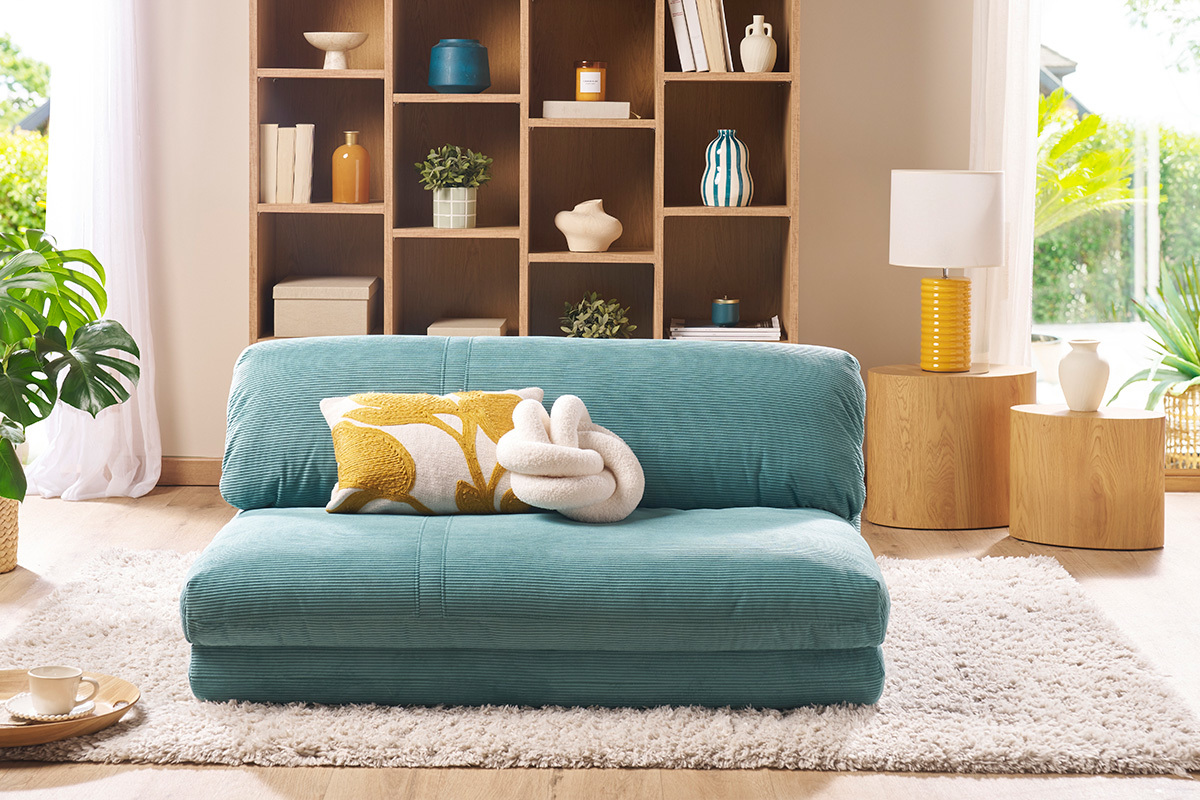 Chauffeuse convertible 2 places en tissu velours ctel vert cladon SPENCER