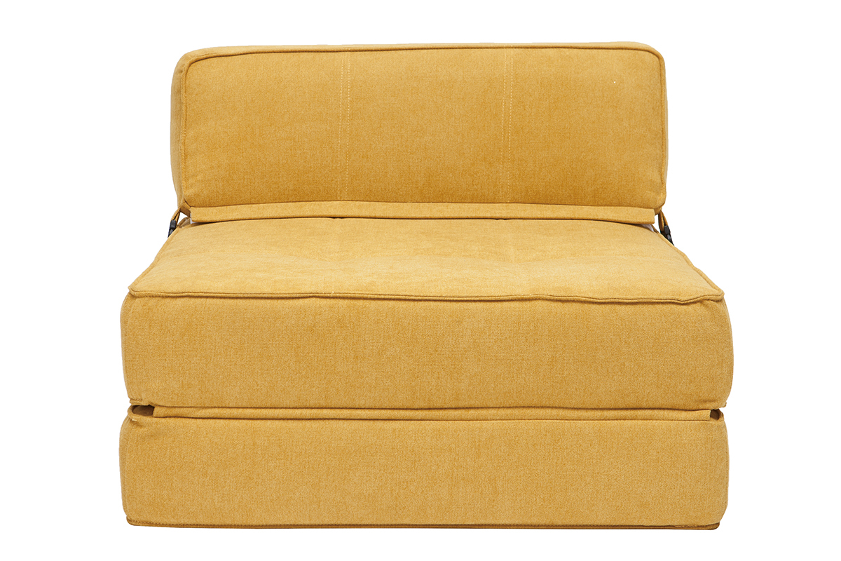 Chauffeuse convertible design effet velours moutarde KATY