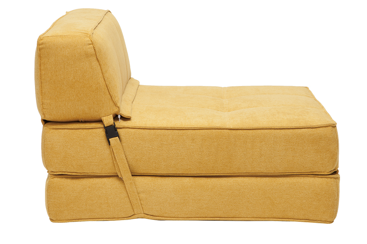 Chauffeuse convertible design effet velours moutarde KATY