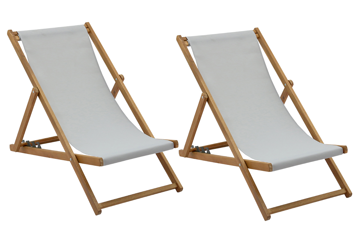 Chiliennes en acacia massif et toile gris clair (lot de 2) BAO