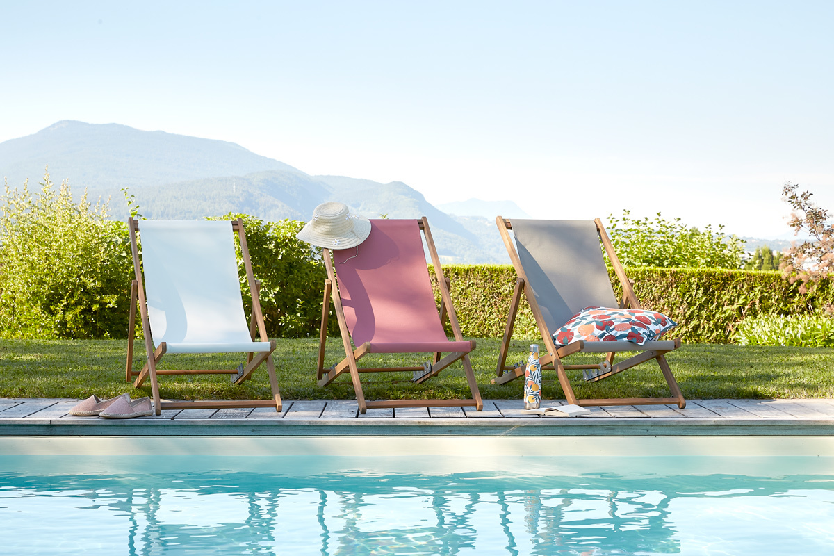 Chiliennes en acacia massif et toile gris clair (lot de 2) BAO