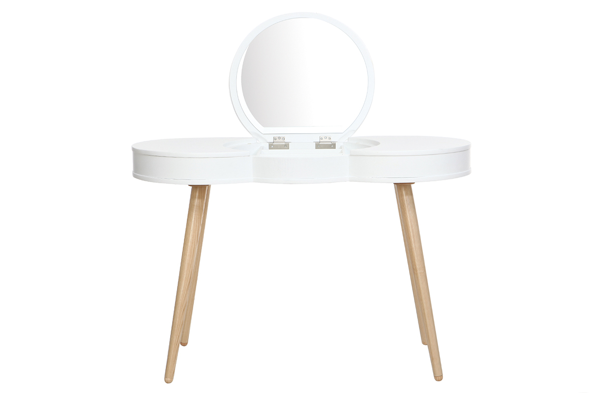 Coiffeuse scandinave bois blanc miroir rond NUBE