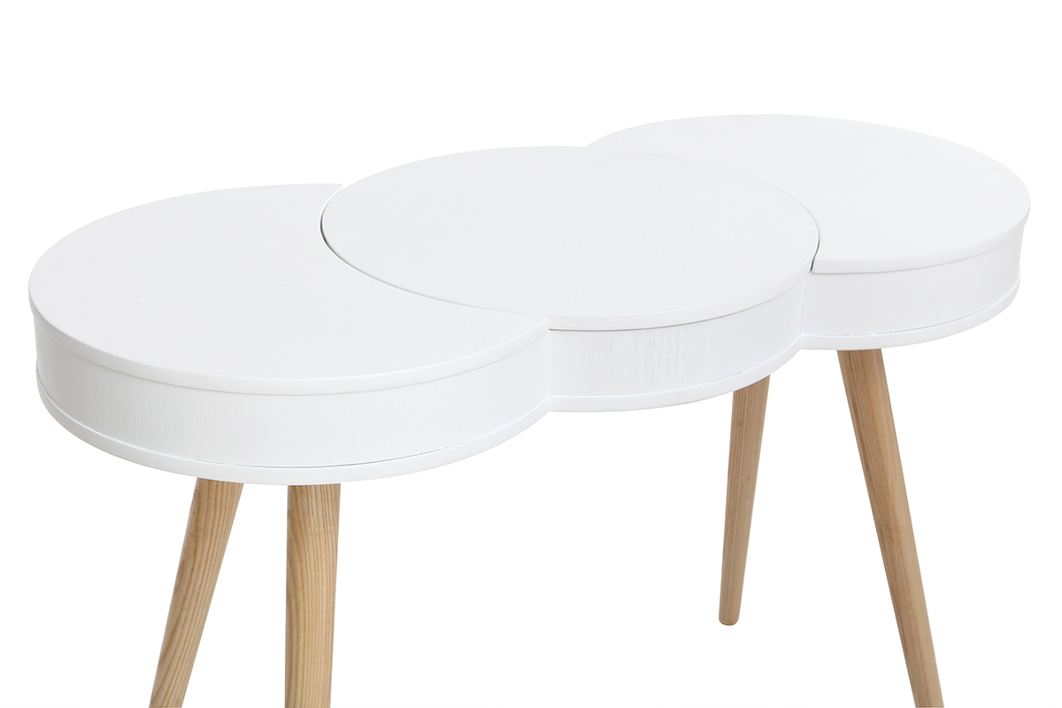 Coiffeuse scandinave bois blanc miroir rond NUBE