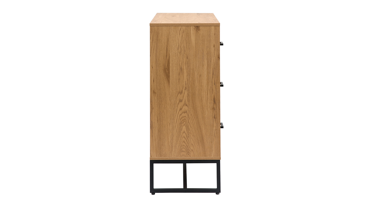 Commode 3 tiroirs finition bois clair chêne et métal noir L100 cm LOVATO