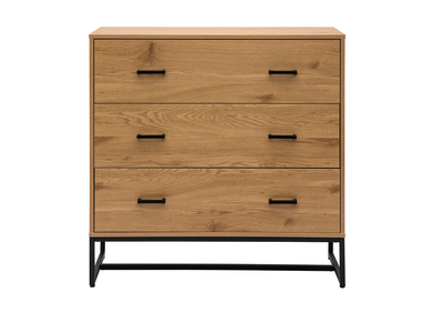 Commode 3 tiroirs finition bois clair chêne et métal noir L100 cm LOVATO