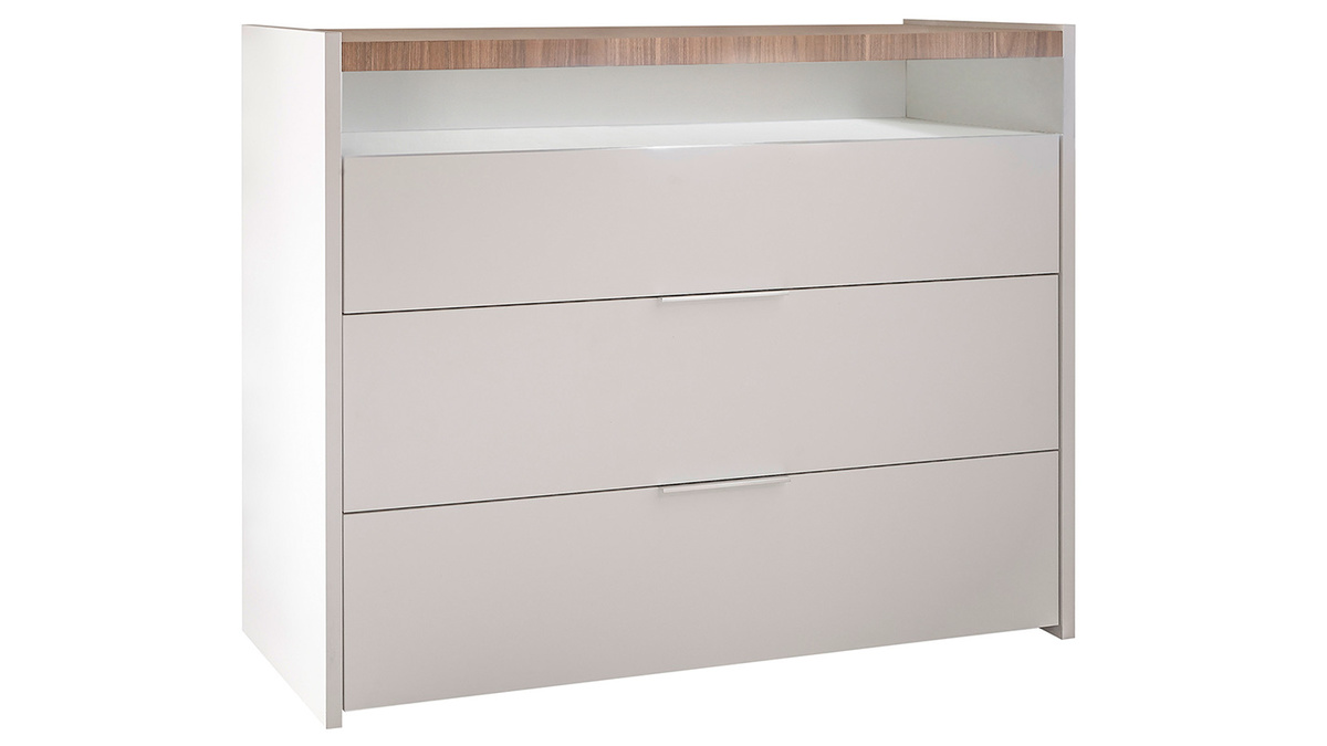 Commode design 3 tiroirs blanc mat plateau finition chêne L110 cm VERDI