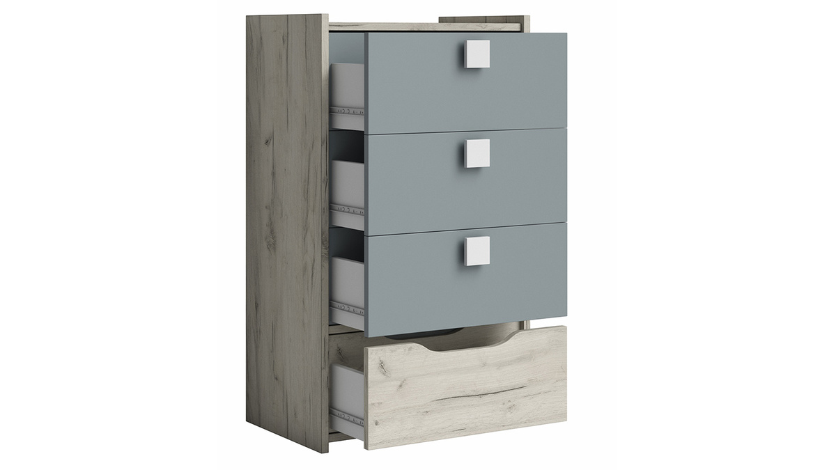 Commode design 4 tiroirs frne blanc et gris TOM