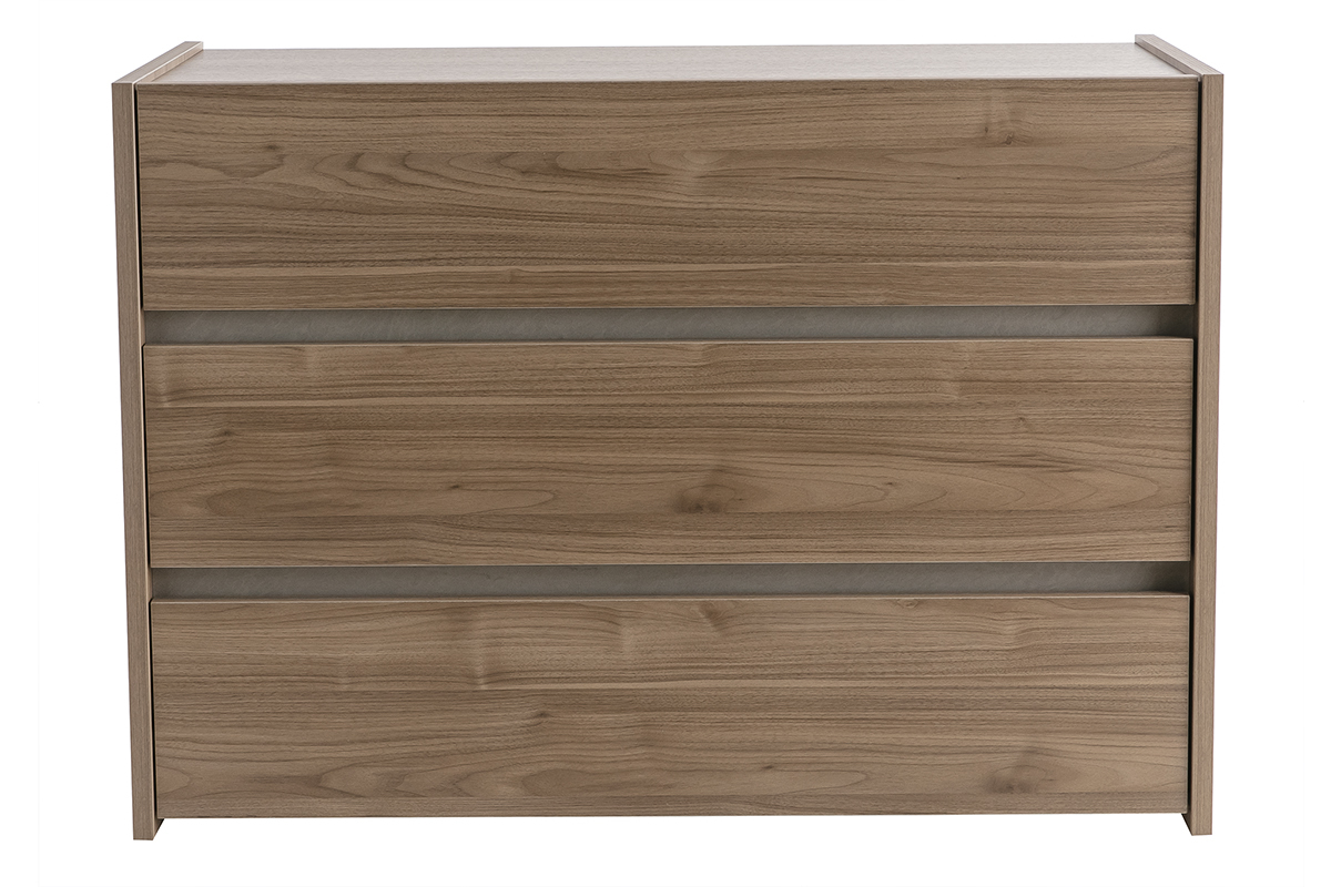 Commode design finition bois fonc� 3 tiroirs L111 cm ODE