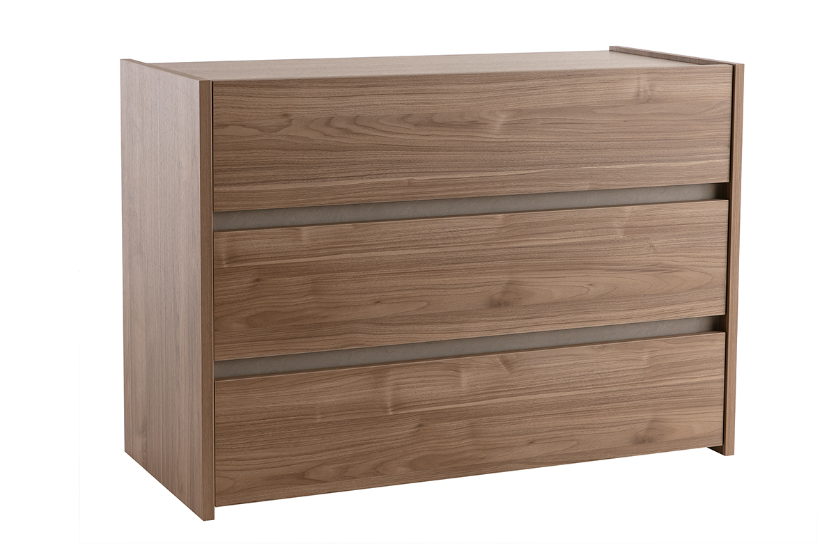 Commode design finition bois fonc� 3 tiroirs L111 cm ODE