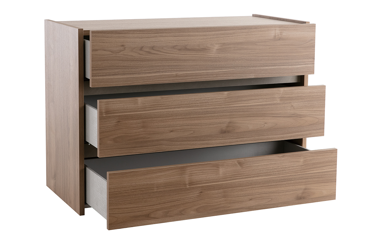 Commode design finition bois fonc� 3 tiroirs L111 cm ODE