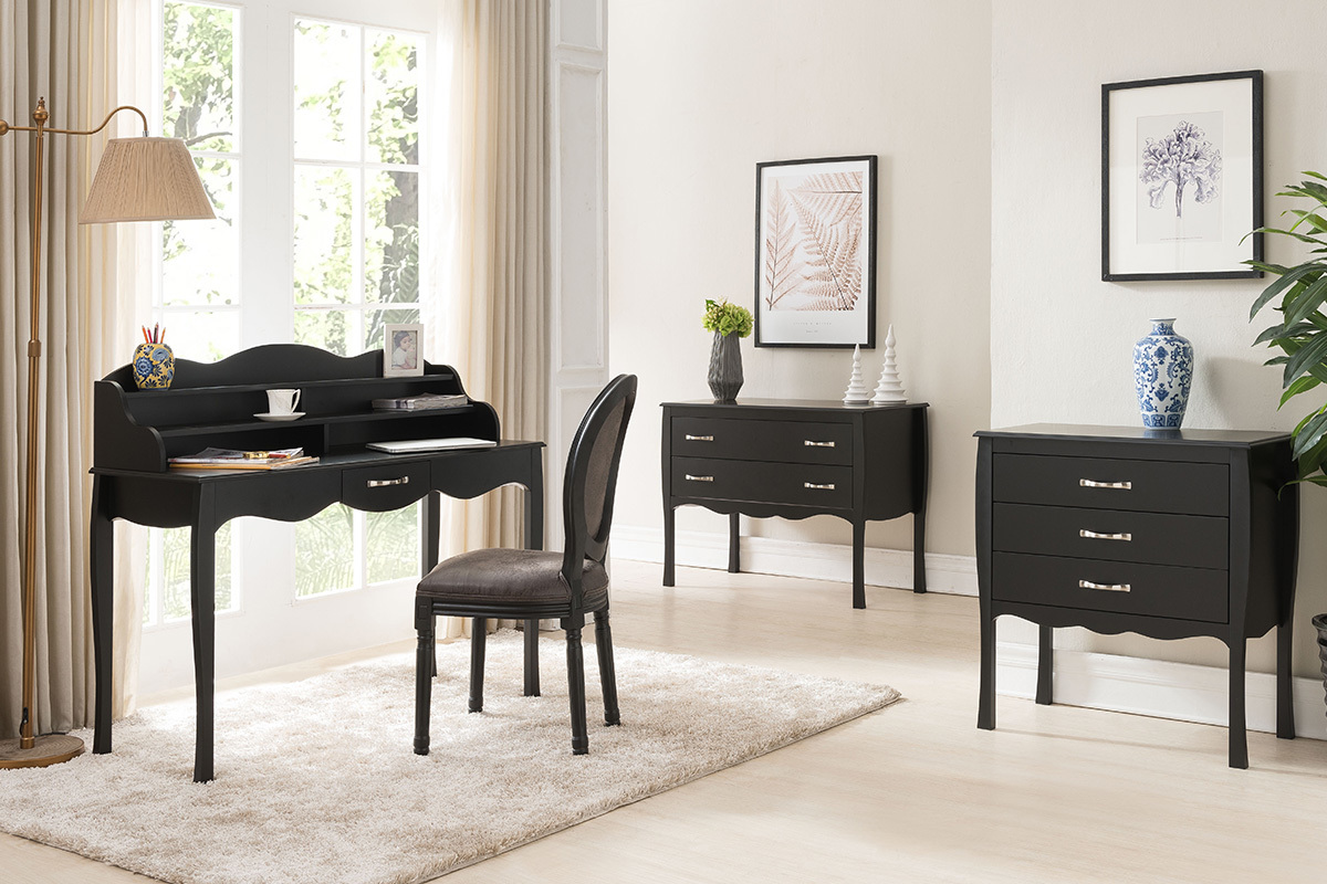 Commode design laque noir 2 tiroirs MARGOT