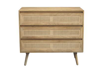 Commode en bois manguier massif et cannage rotin 3 tiroirs L90 cm ACANGE