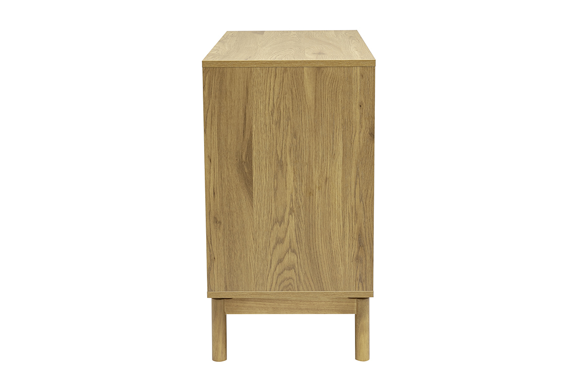 Commode bois ch�ne 3 tiroirs vue de profil, design �pur� et contemporain.
