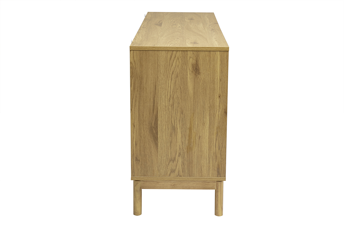 Commode en bois ch�ne clair, six tiroirs, vue de profil, dimensions L140 x P40 x H75.3 cm