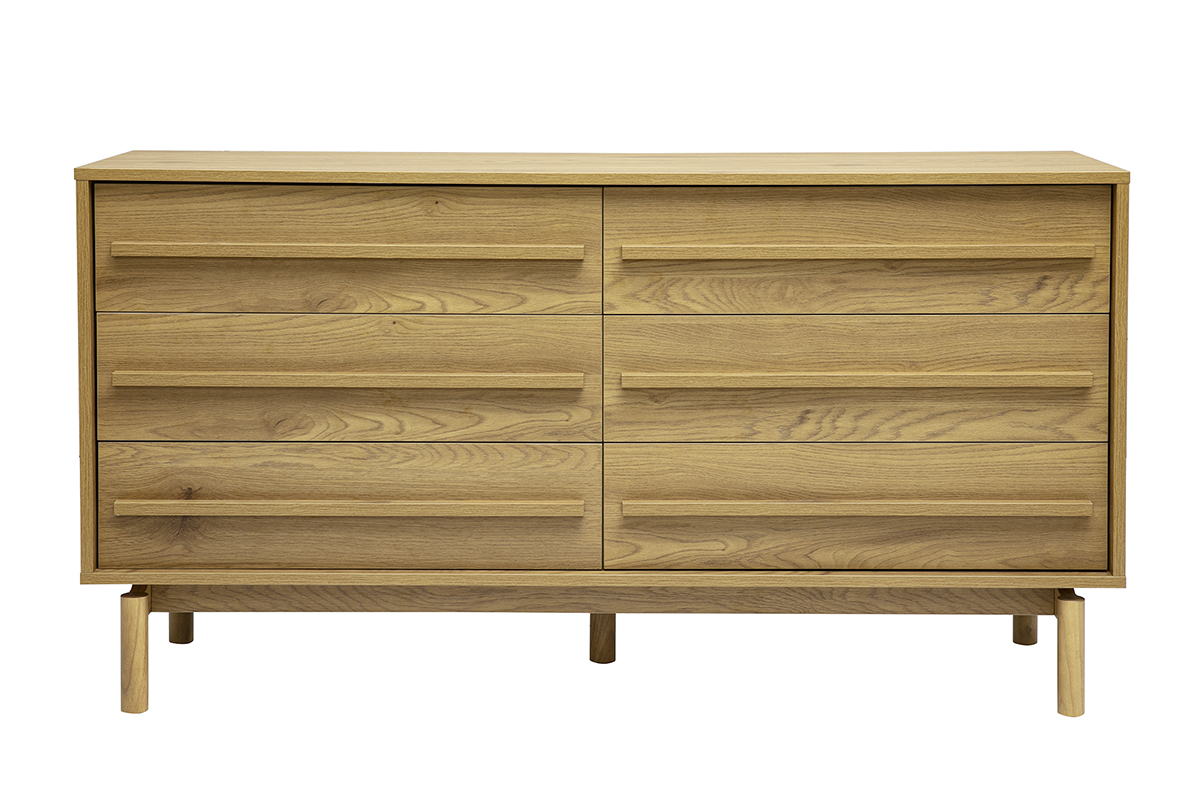 Commode en bois ch�ne clair avec 6 tiroirs, vue de face