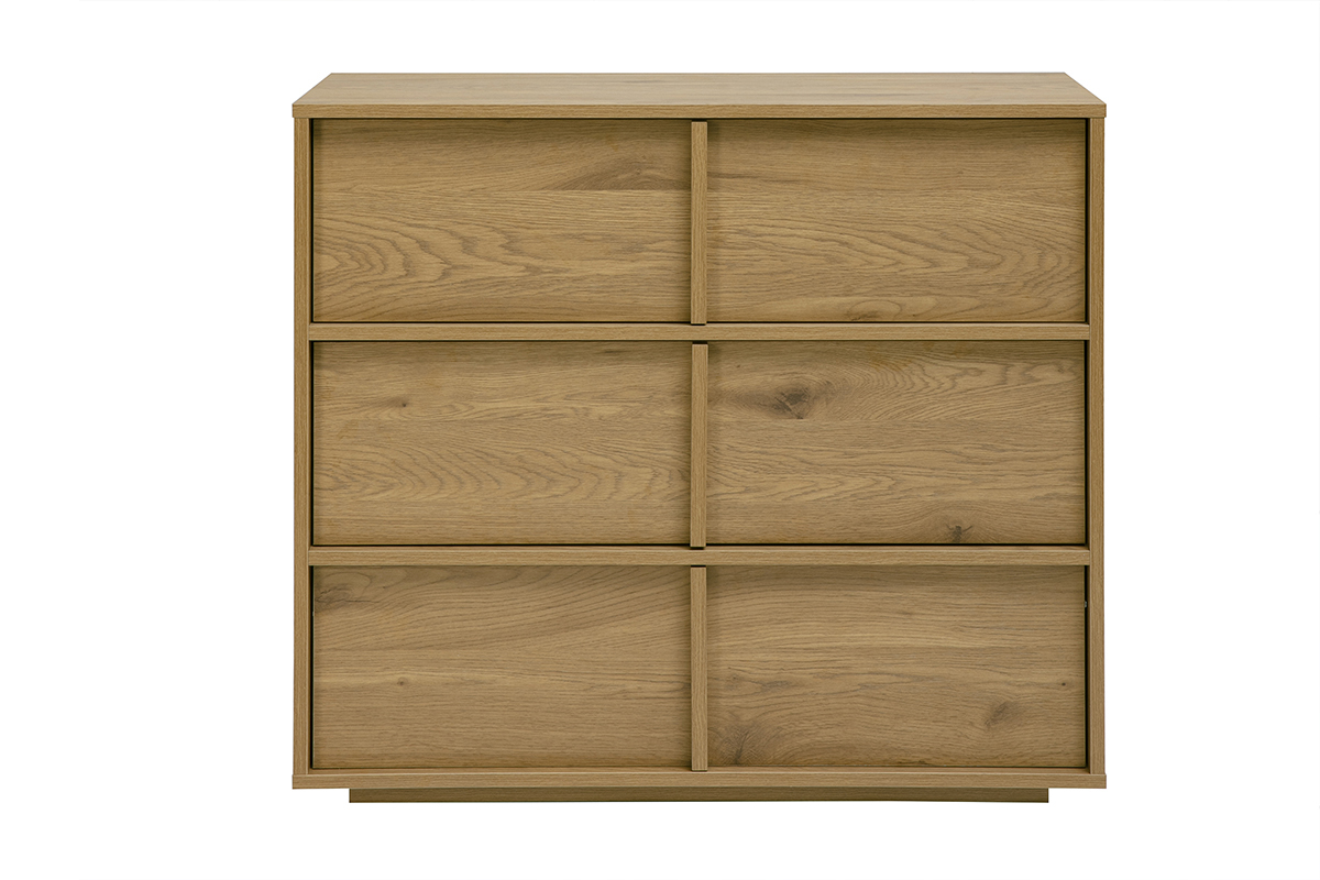 Commode en bois clair ch�ne avec 3 tiroirs, vue de face
