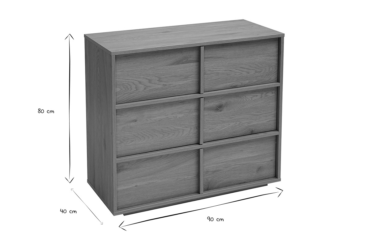 Dimensions de la commode L90 cm en noir et blanc : L90 x P40 x H80 cm