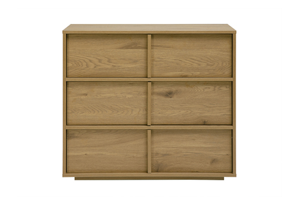 Commode finition bois clair ch&ecirc;ne 3 tiroirs L90 cm LOTHAIRE