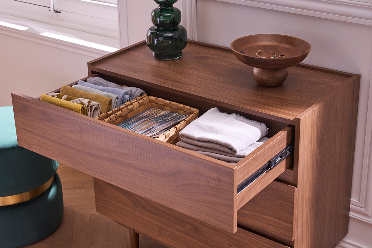 Commode finition bois fonc noyer 3 tiroirs L80 cm SANAA