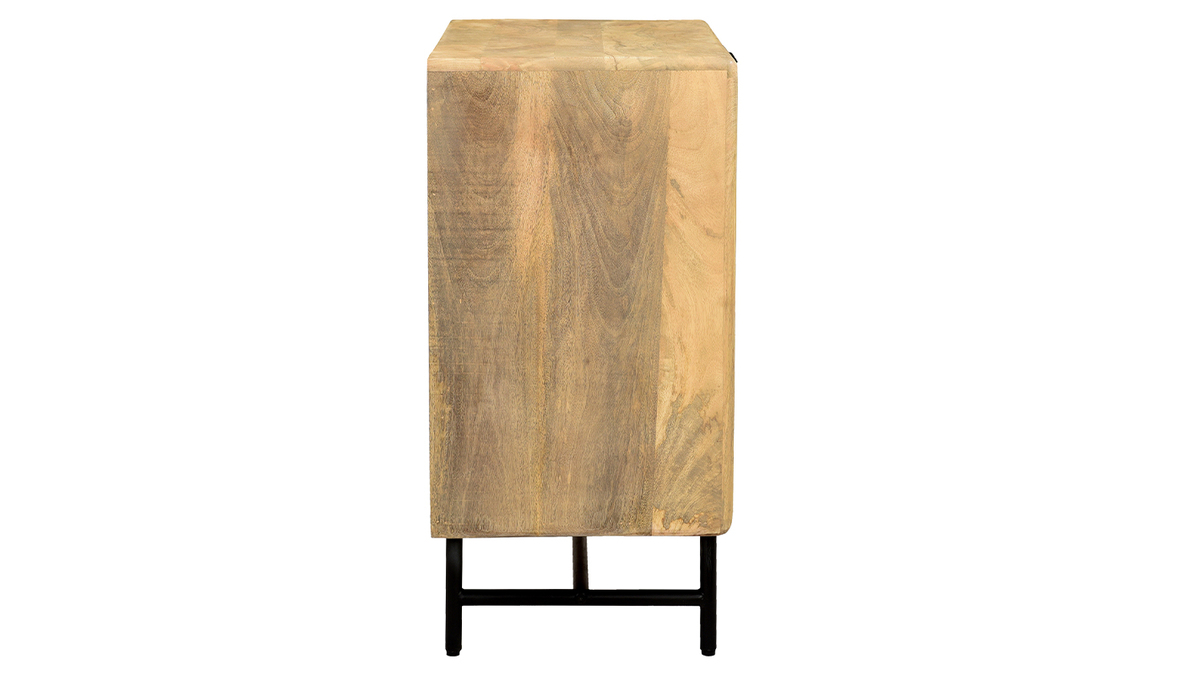 Commode gravée en bois manguier massif et métal noir 3 tiroirs L70 cm MORISSON
