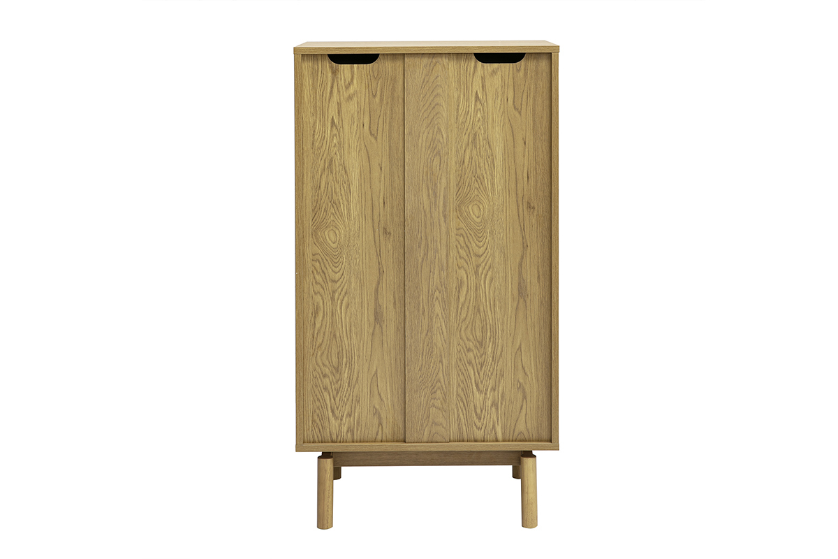 Commode haute en finition bois ch�ne avec cinq tiroirs vue de dos