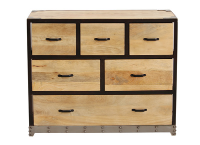 Commode industrielle en bois manguier massif et métal noir 6 tiroirs L99 cm INDUSTRIA