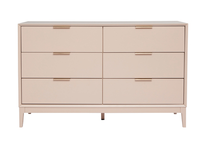 Commode rose poudré et métal doré 6 tiroirs L120 cm GIANA