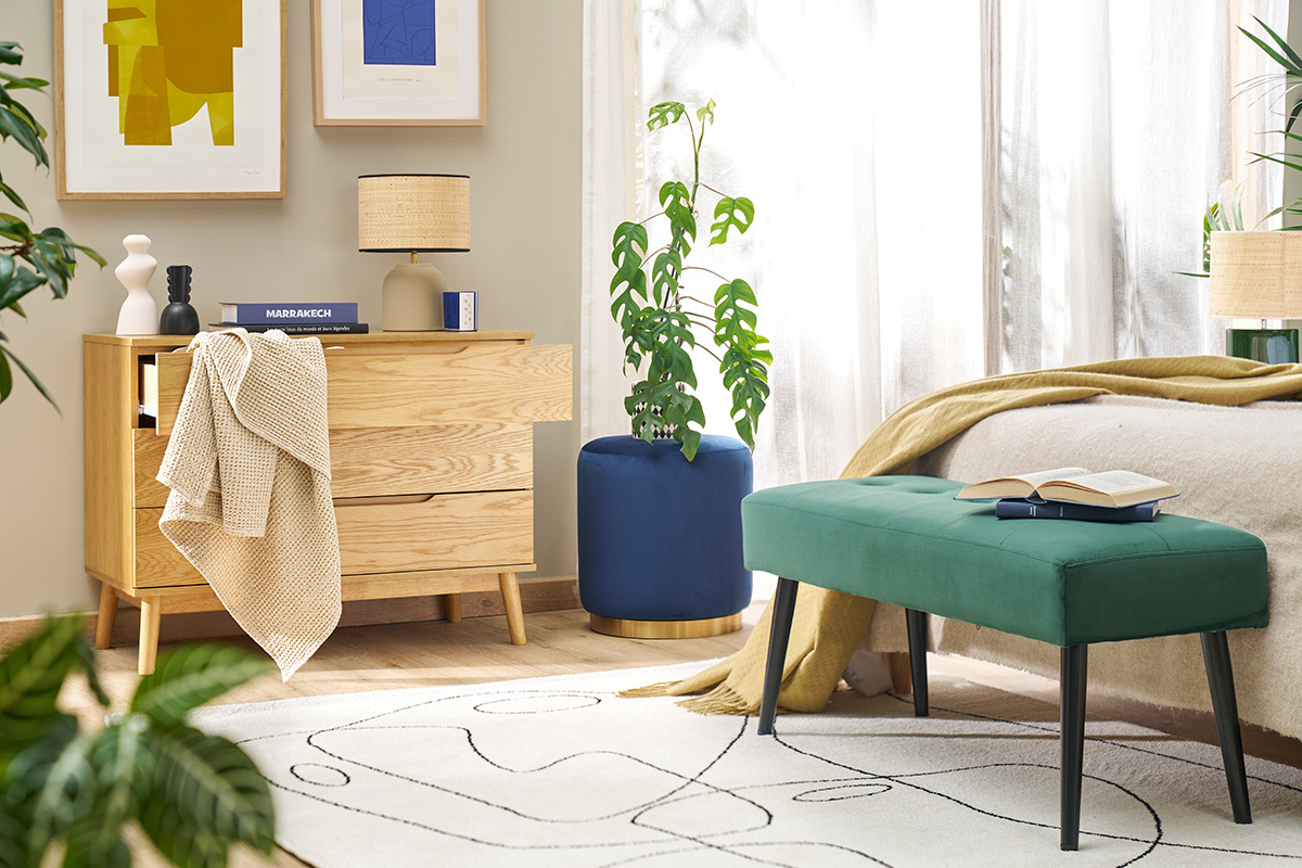 Commode scandinave bois clair chne 3 tiroirs L90 cm FELIX