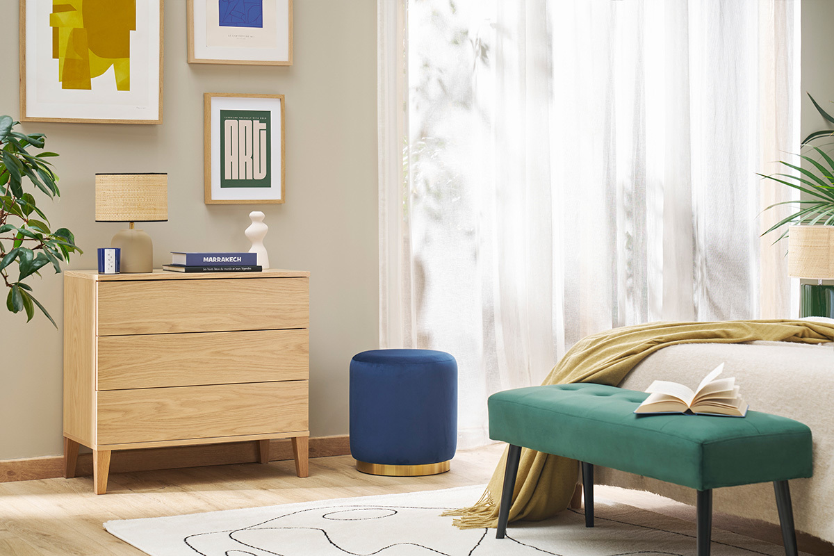 Commode scandinave en bois clair chne 3 tiroirs L80 cm FREDDY