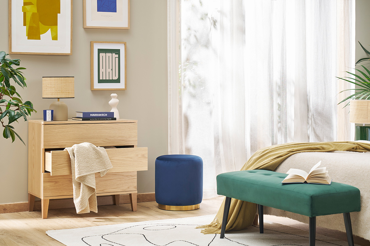 Commode scandinave en bois clair chne 3 tiroirs L80 cm FREDDY