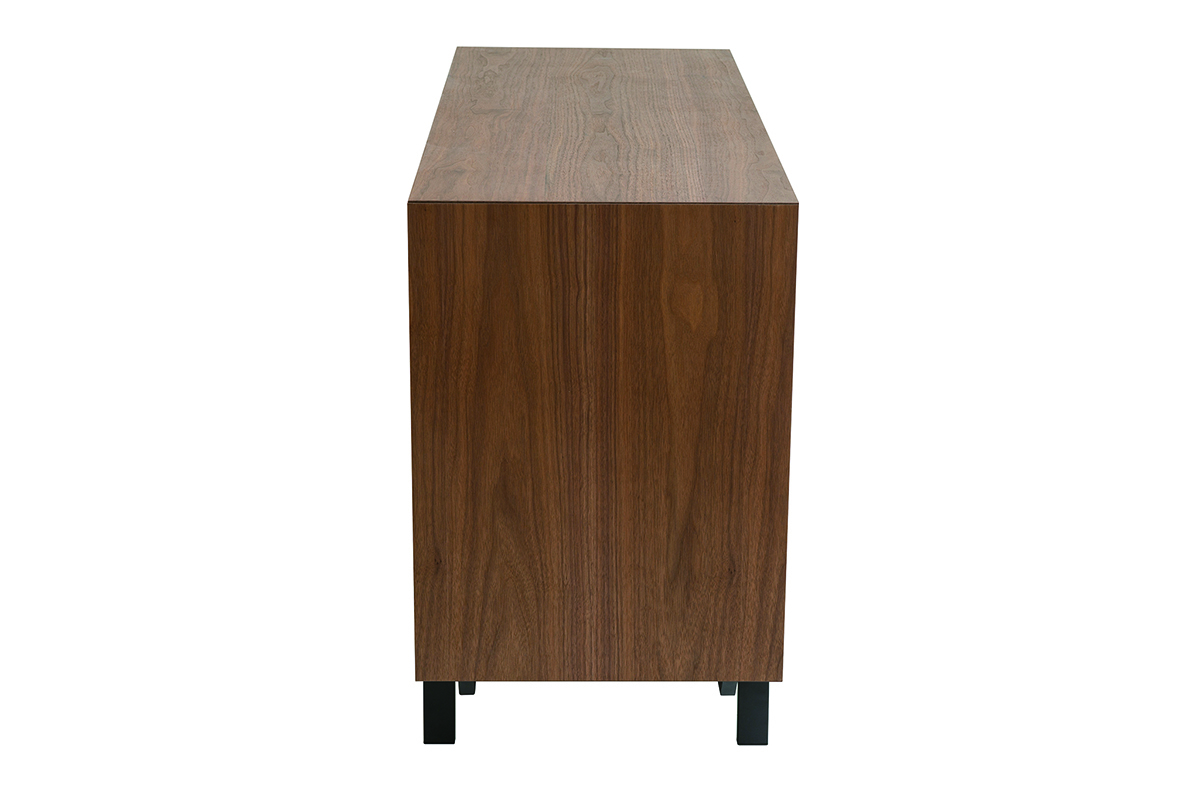 Commode bois fonc vue de ct, mtal noir, 6 tiroirs MANNY, L120 cm.