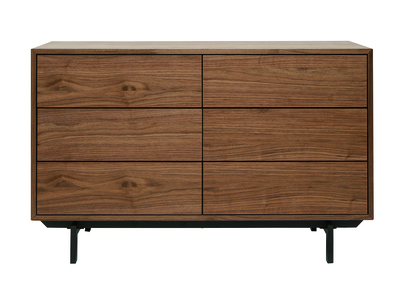 Commode vintage bois foncé noyer et métal noir 6 tiroirs L120 cm MANNY