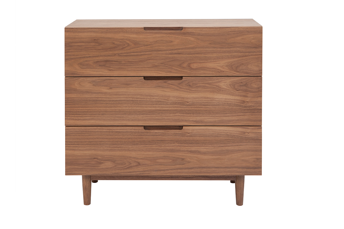 Commode vintage en bois fonc noyer 3 tiroirs L100 cm ARGAN