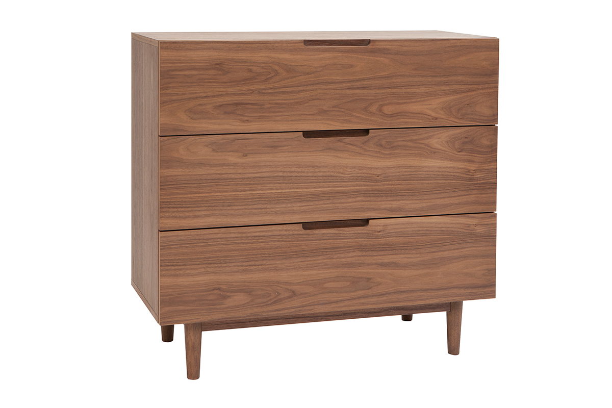 Commode vintage en bois fonc noyer 3 tiroirs L100 cm ARGAN