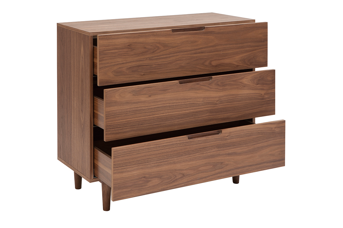 Commode vintage en bois fonc noyer 3 tiroirs L100 cm ARGAN