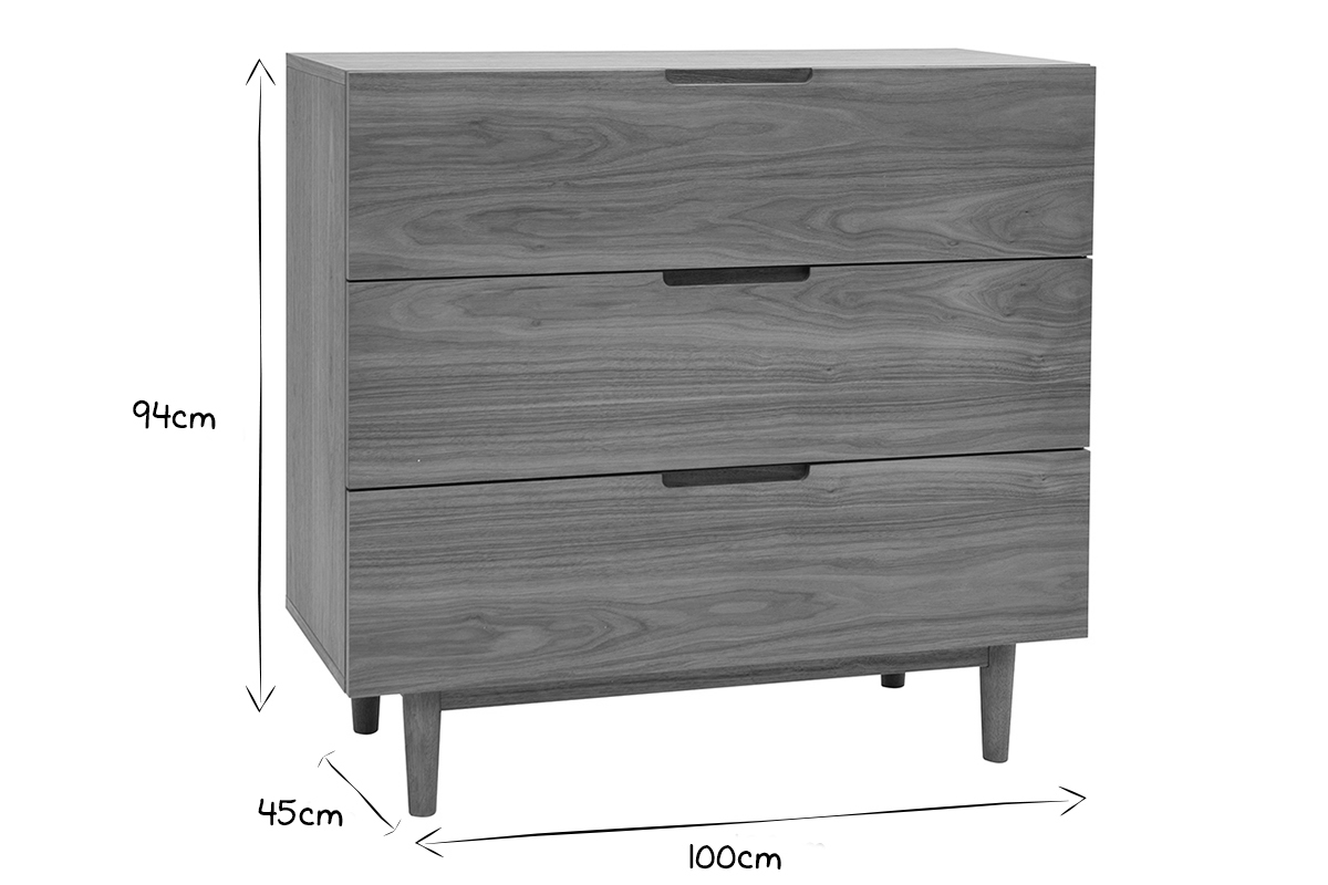 Commode vintage en bois fonc noyer 3 tiroirs L100 cm ARGAN