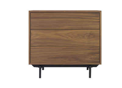 Commode vintage en bois foncé noyer et métal noir 3 tiroirs L81 cm MANNY