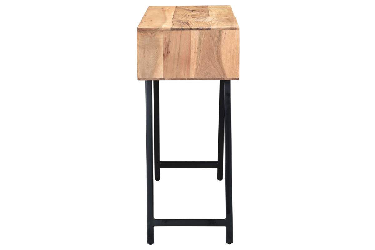 Console 2 tiroirs en acacia massif et m�tal noir L81 cm EDITION