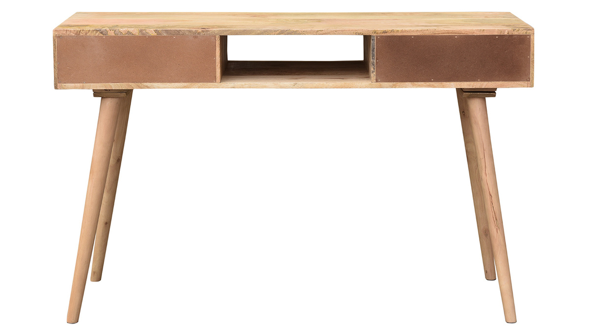 Console avec rangements 2 tiroirs en bois manguier massif, gris foncé et doré L120 cm WALTER