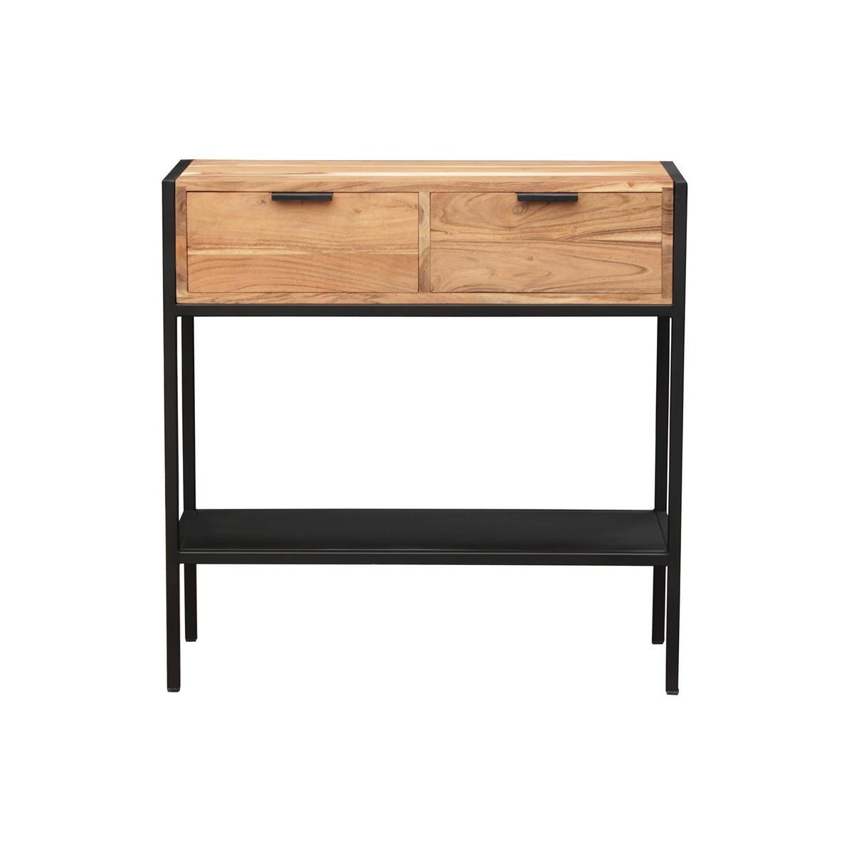 Console avec rangements 2 tiroirs en bois massif et métal noir L80 cm ARTHUS Console avec rangements 2 tiroirs en bois massif et métal noir L80 cm ARTHUS