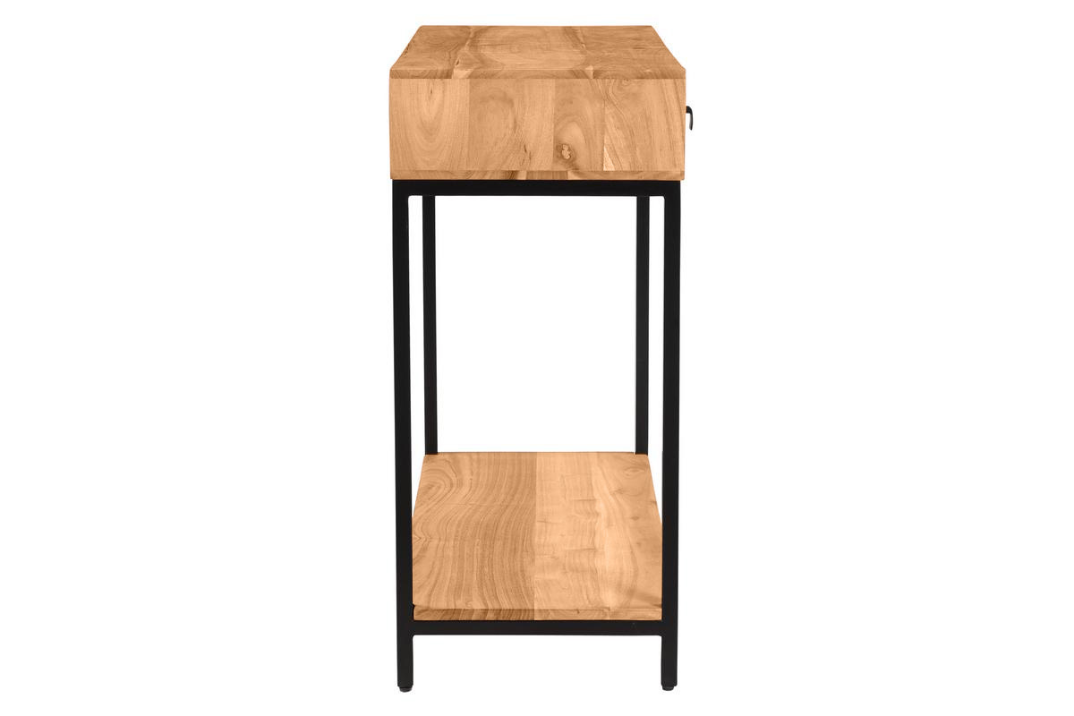 Console avec rangements 2 tiroirs en bois massif et mtal noir L80 cm AXELLE