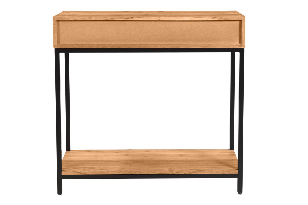 Console avec rangements 2 tiroirs en bois massif et mtal noir L80 cm AXELLE