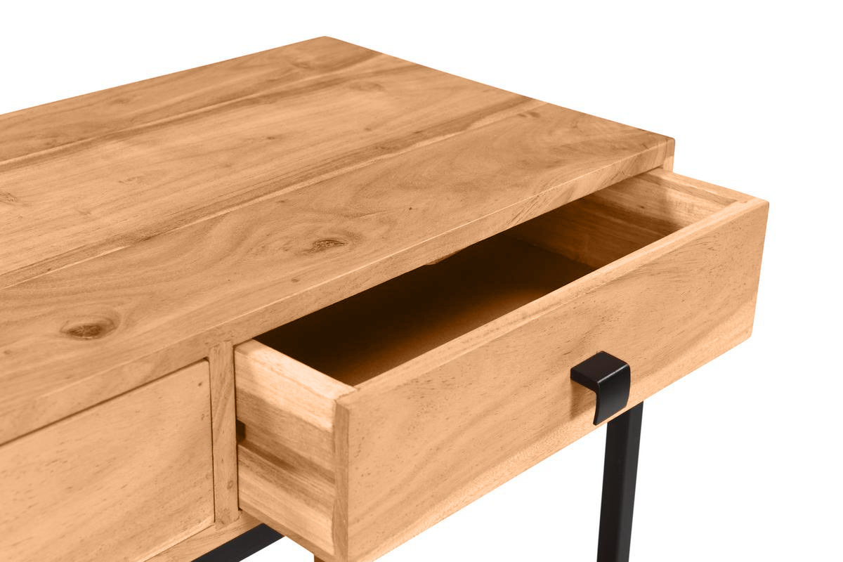 Console avec rangements 2 tiroirs en bois massif et mtal noir L80 cm AXELLE