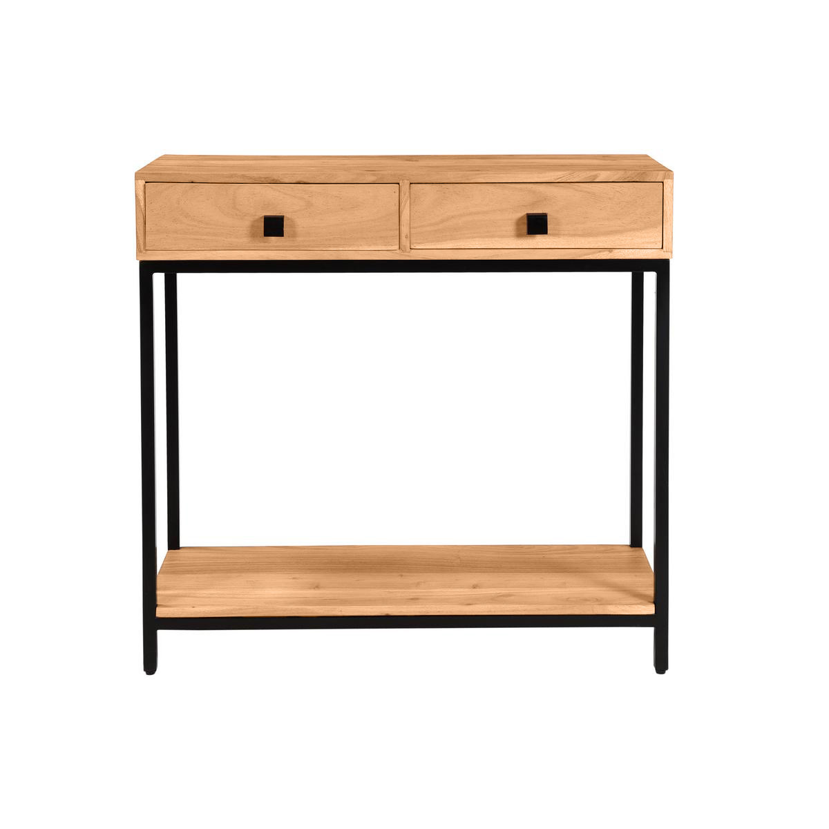 Console avec rangements 2 tiroirs en bois massif et métal noir L80 cm AXELLE Console avec rangements 2 tiroirs en bois massif et métal noir L80 cm AXELLE