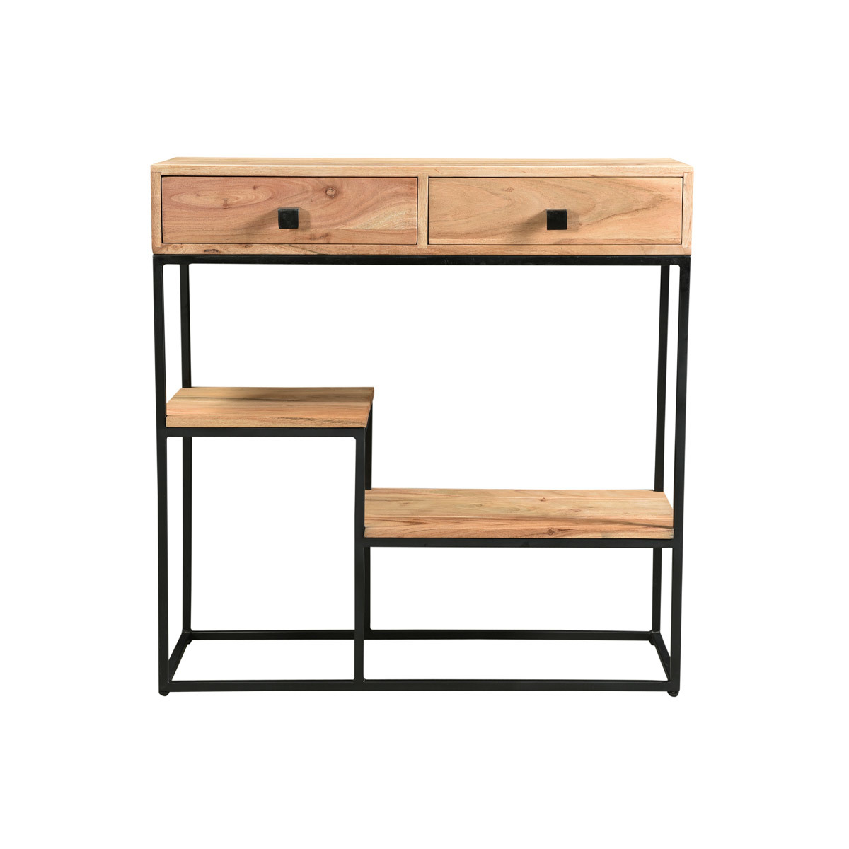 Console avec rangements 2 tiroirs en bois massif et métal noir L80 cm GRENELLE Console avec rangements 2 tiroirs en bois massif et métal noir L80 cm GRENELLE