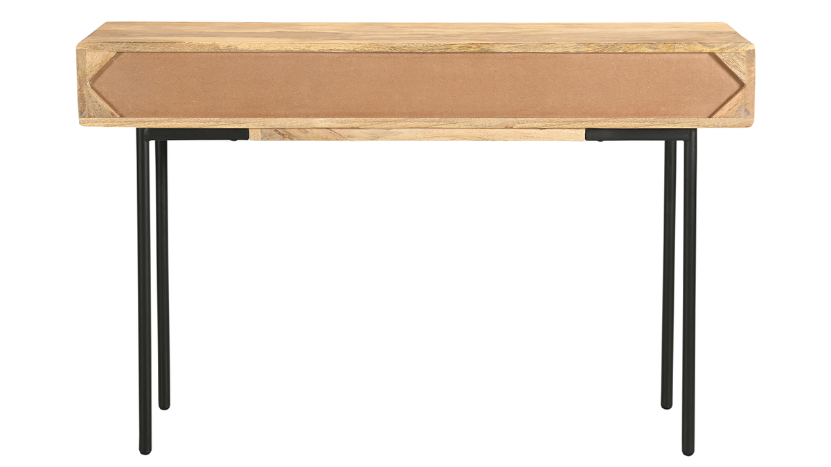 Console avec rangements 3 tiroirs en bois clair manguier massif et métal noir L120 cm JUDE