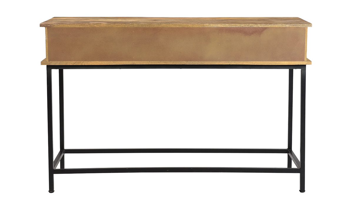 Console avec rangements 3 tiroirs en bois manguier massif et métal noir 3 tiroirs  L120 cm AROK