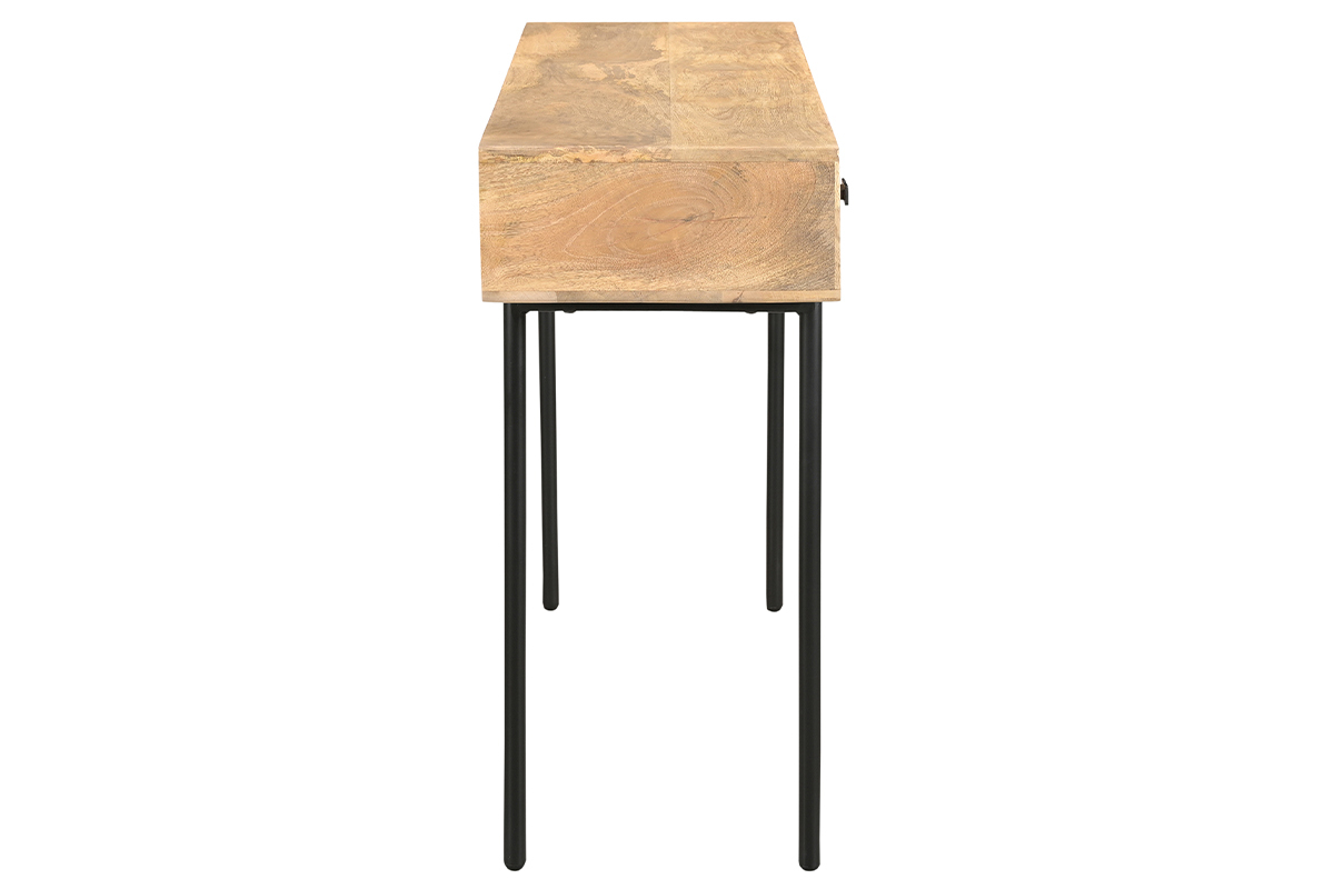 Console avec rangements 3 tiroirs en bois manguier massif et m�tal noir L120 cm JUDE